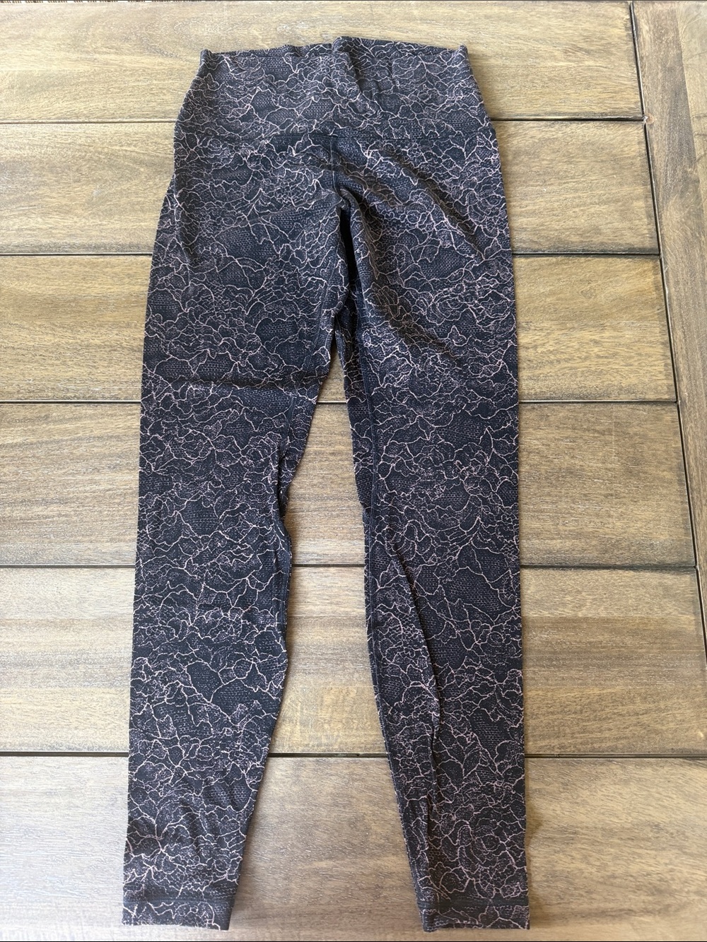 lululemon athletica Black Leggings with Dusty Rose Lace Print